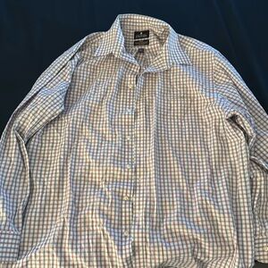 Stafford Men’s Dress Shirt, Red, White, Blue, Neck size 17.5, arm length 34-35